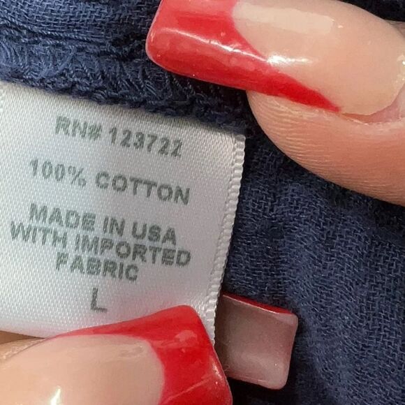 Xirena Cotton Gauze Muslin Navy Blue Lightweigtht Ruffled Sleeve Top Size Large - Picture 4 of 5